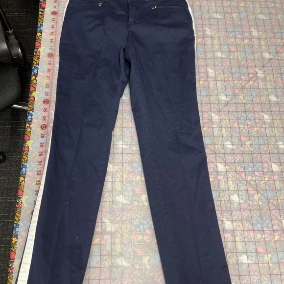 LRL Ralph Lauren Active Pant Ski Inspired Tuxedo Side Stripe Navy Flat Front - Picture 5 of 8